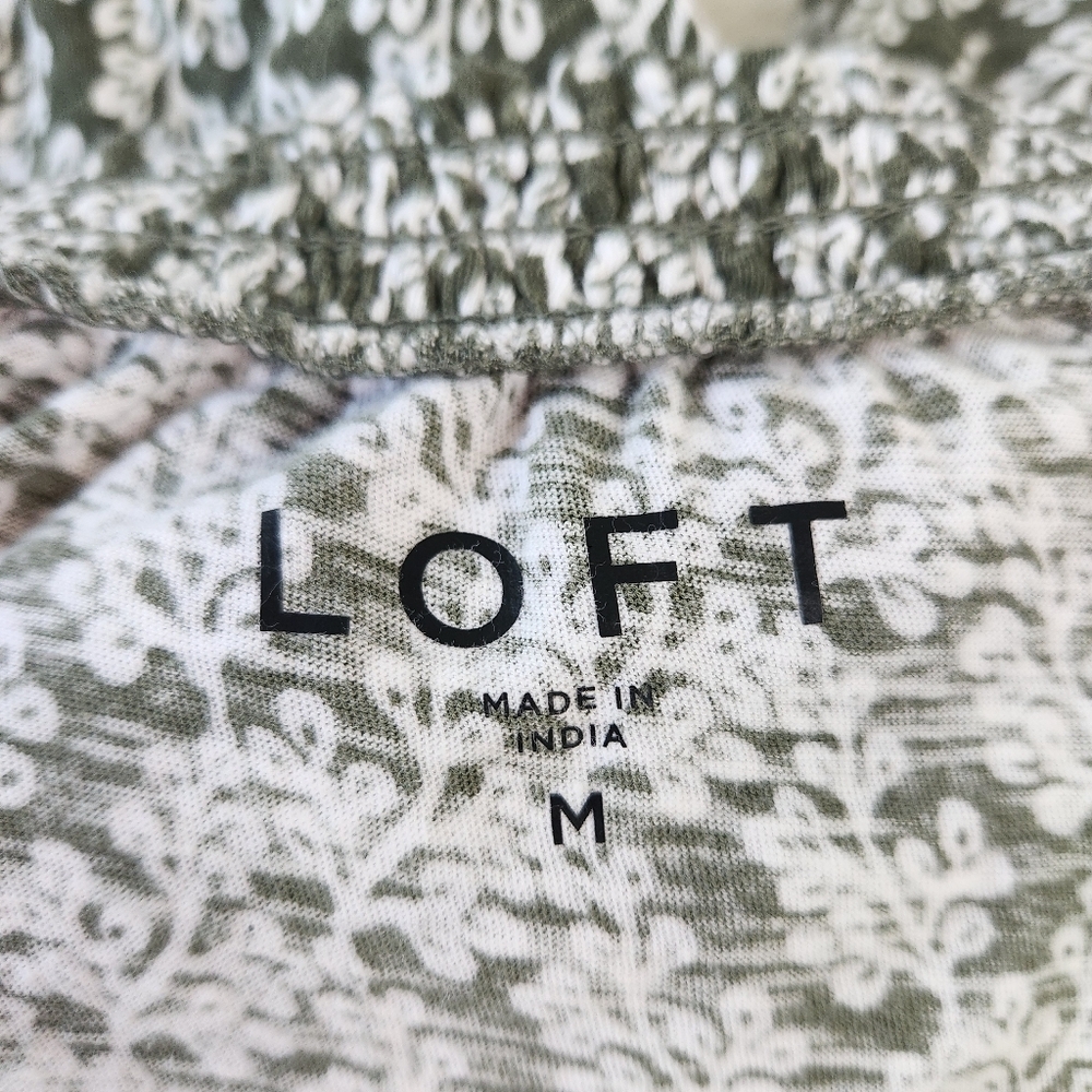 LOFT 100% Cotton Boho Peasant Top Green & Ivory Womens Sz Medium - Picture 5 of 7